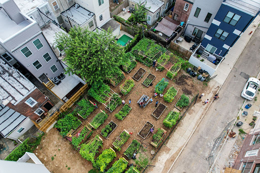 Overhead view of a community garden in Philadelphia. Credit Natalie Kolb Commonwealth Media Services