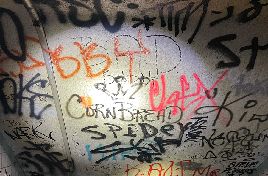 Tags on stairwell. Credit Ken Starr