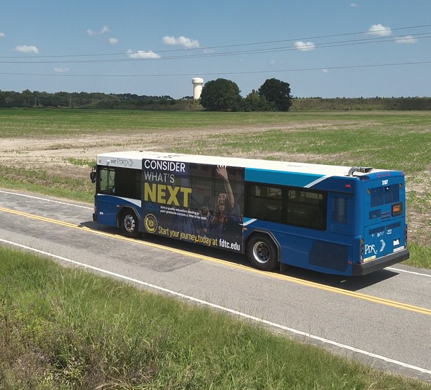 A bus drives down a rural road in South Carolina. Credit PDRTA